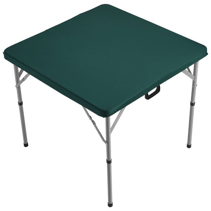 Mahjong Table, Fold-in-Half 4 Player Card Table with Wear-Resistant Green Tabletop, Portable Bi-Folding Square Domino Table with Carrying Handle for Outdoor Camping Picnic Party, 34 x 34-inch