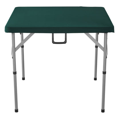Mahjong Table, Fold-in-Half 4 Player Card Table with Wear-Resistant Green Tabletop, Portable Bi-Folding Square Domino Table with Carrying Handle for Outdoor Camping Picnic Party, 34 x 34-inch