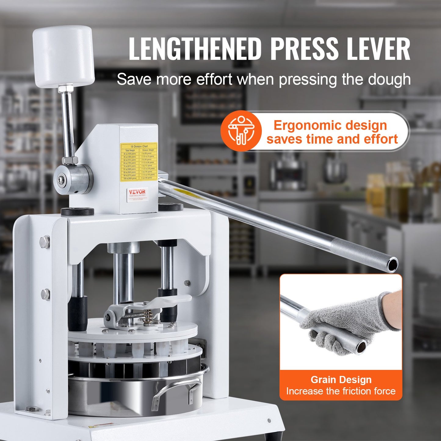 Teigteiler und -rundmacher, 18-teilige manuelle Teigteilermaschine für gleichmäßige Teigportionen (60-280 g), Handpresse mit Teigschneider, inklusive Tablett und Klinge aus Edelstahl 304, ideal für Bäckereien, Restaurants und den gewerblichen Einsatz.