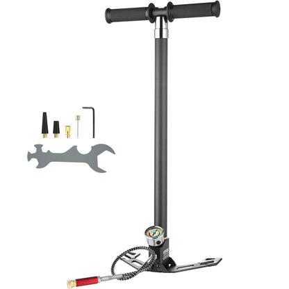 PCP Hand Pump, 4 Stage, 30Mpa 4500 PSI High Pressure PCP Air Rifile Filling Stirrup Pump with Oil-Moisture Filter Pressure Gauge, Stainless Steel for Airguns Scuba Tank Paintball Filling Tire