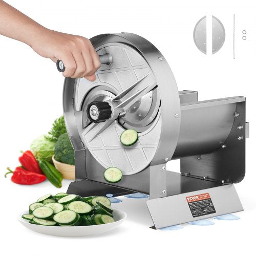 Manual Vegetable Fruit Slicer, 0-0.5"/0-12mm Thickness Adjustable Commercial Slicer Machine, Stainless Steel Food Cutter Slicing Machine with 2 Spare Blades, for Potato, Cucumber, Lemon, Tomato