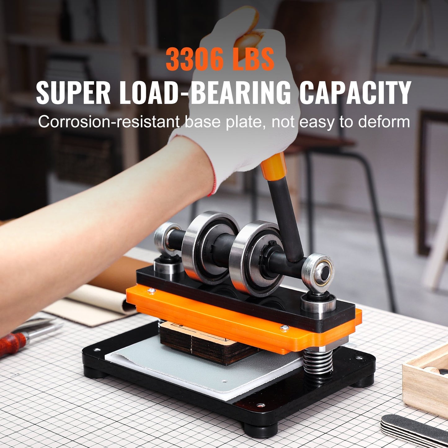 Lederschneidemaschine, manuelle Stanzmaschine für Prägeplatten (18 x 10 cm), Lederprägemaschine mit 1,2 cm Hub, Stanzmaschine mit zwei Führungswellen für verschiedene Materialien