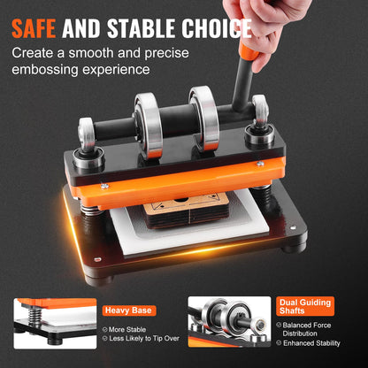 Lederschneidemaschine, manuelle Stanzmaschine für Prägeplatten (18 x 10 cm), Lederprägemaschine mit 1,2 cm Hub, Stanzmaschine mit zwei Führungswellen für verschiedene Materialien