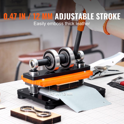 Lederschneidemaschine, manuelle Stanzmaschine für Prägeplatten (18 x 10 cm), Lederprägemaschine mit 1,2 cm Hub, Stanzmaschine mit zwei Führungswellen für verschiedene Materialien
