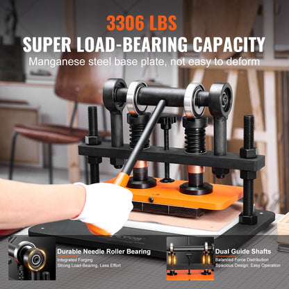 Lederschneidemaschine, 11 x 5,5 Zoll Prägeplatten-Handstanze, 0,47 Zoll Druckhub-Lederprägemaschine, Stanzmaschine mit zwei Führungswellen für verschiedene Materialien
