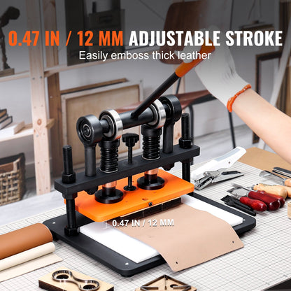 Lederschneidemaschine, 11 x 5,5 Zoll Prägeplatten-Handstanze, 0,47 Zoll Druckhub-Lederprägemaschine, Stanzmaschine mit zwei Führungswellen für verschiedene Materialien