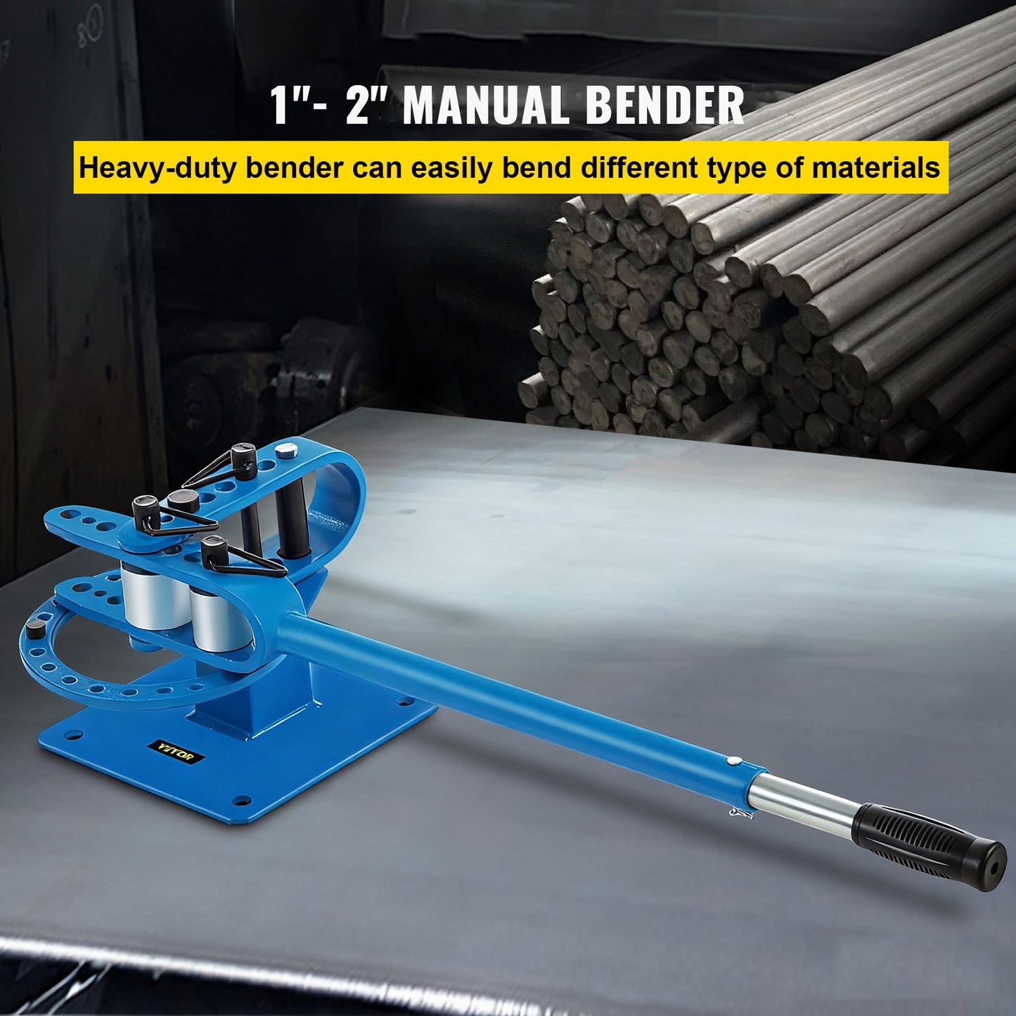 YP-9 Manual Bench Top Compact Bender Pipe Bending Machine 7 Dies 1-3inch Metal Fabrication Tube Rod Pipe Bender 44ft Mount Powdercoat Telescoping Handle Maximum 5/8 Thick 1-15/16inch Width