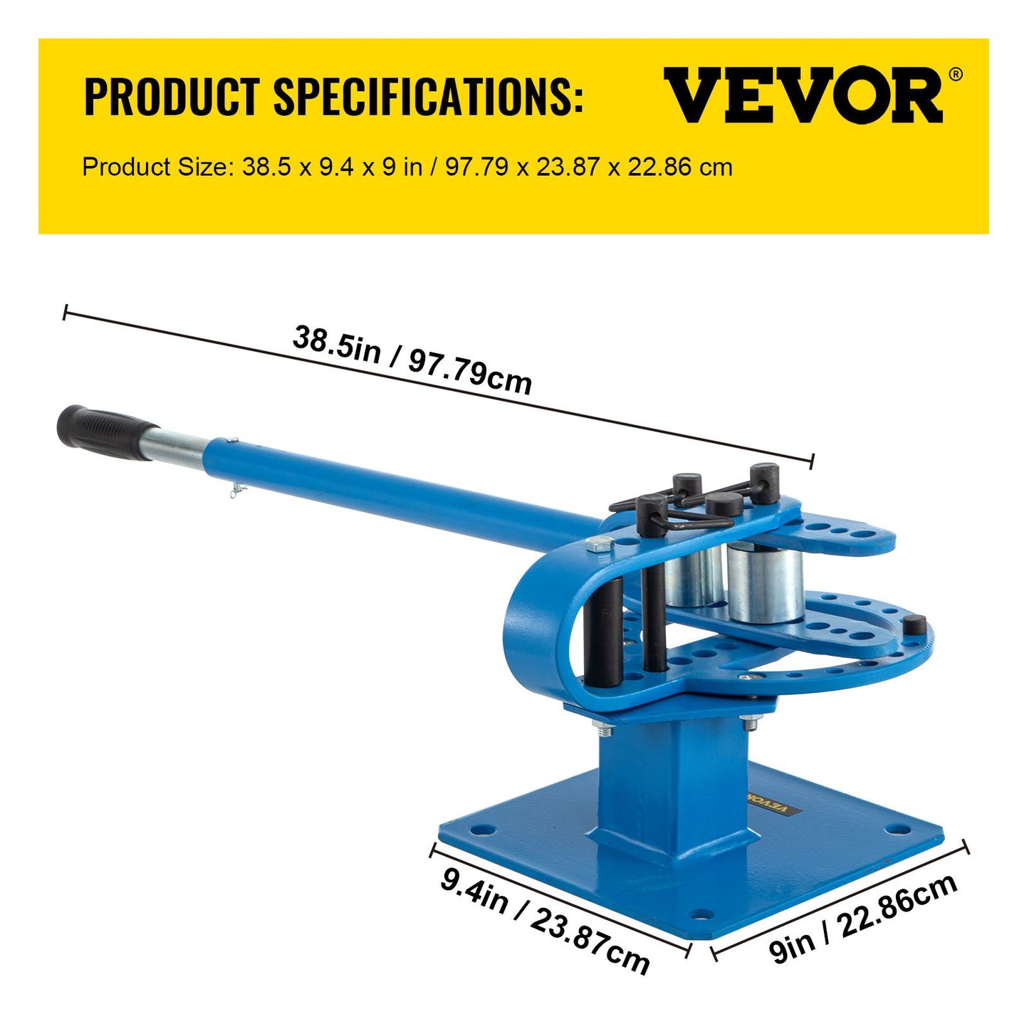 YP-9 Manual Bench Top Compact Bender Pipe Bending Machine 7 Dies 1-3inch Metal Fabrication Tube Rod Pipe Bender 44ft Mount Powdercoat Telescoping Handle Maximum 5/8 Thick 1-15/16inch Width