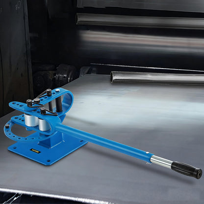 YP-9 Manual Bench Top Compact Bender Pipe Bending Machine 7 Dies 1-3inch Metal Fabrication Tube Rod Pipe Bender 44ft Mount Powdercoat Telescoping Handle Maximum 5/8 Thick 1-15/16inch Width