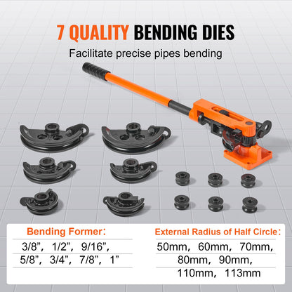 Rohrbiegegerät, manuell, 9,5 mm bis 25,4 mm Außendurchmesser, mit 7 Biegebacken, 180°-Biegewerkzeug für Kupfer- und Aluminiumrohre, geeignet für Klimaanlagen, Kühlschränke und Autoreparaturen