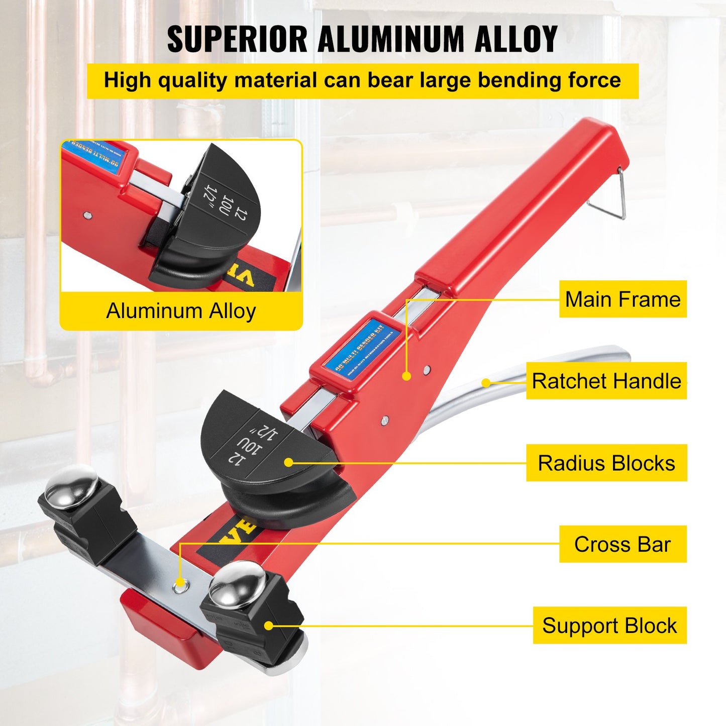 Manuelles Rohrbiegeset mit 7 Köpfen (1/4" bis 7/8") und Multifunktions-Ratschen-Rohrbieger