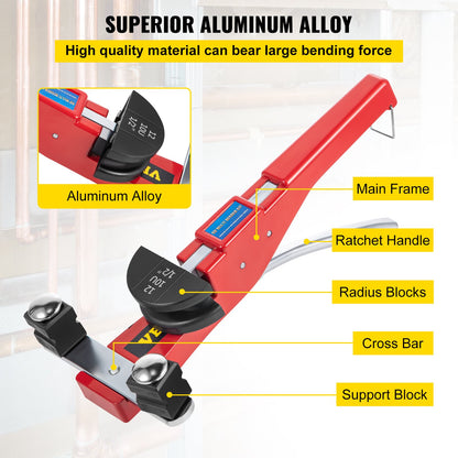 Manuelles Rohrbiegeset mit 7 Köpfen (1/4" bis 7/8") und Multifunktions-Ratschen-Rohrbieger