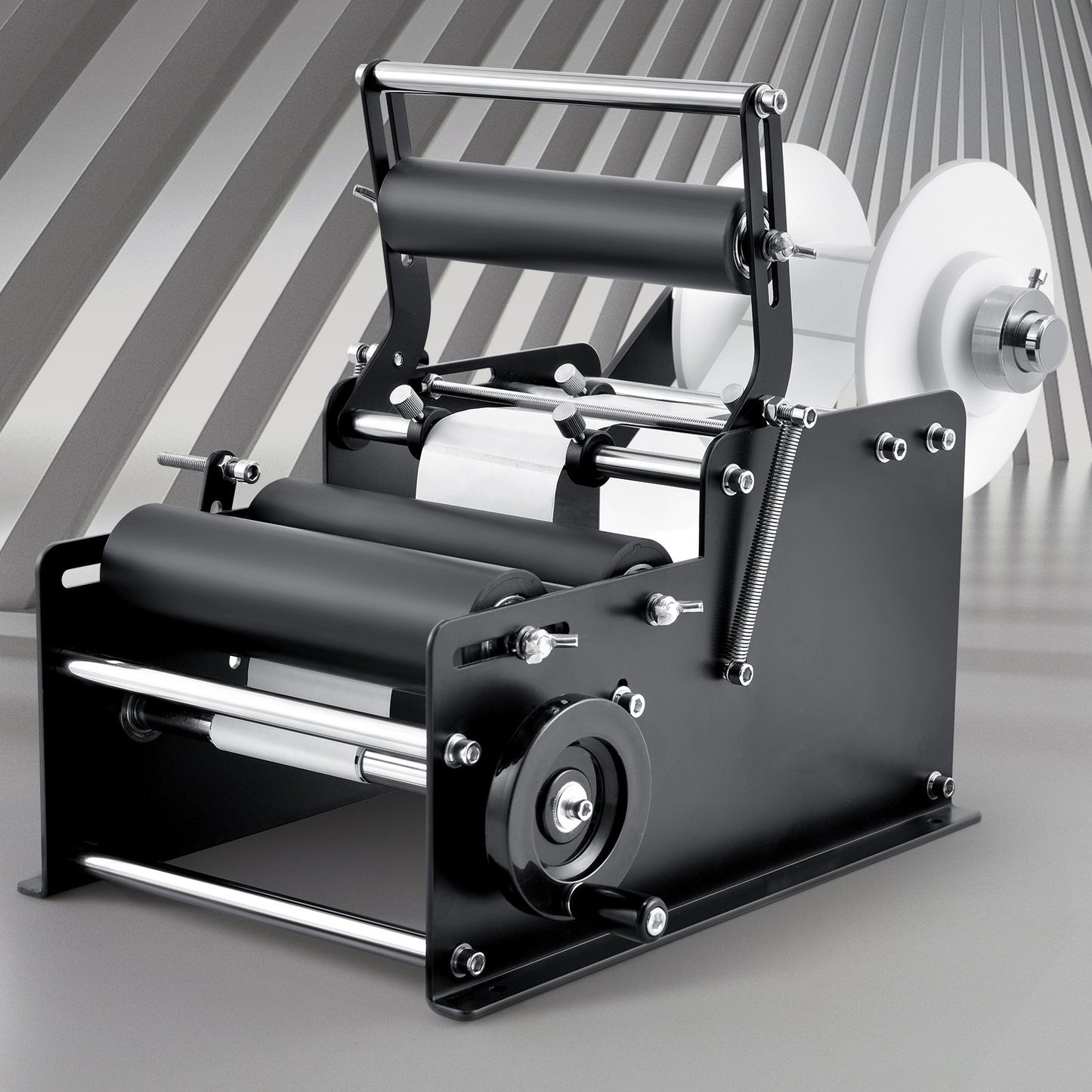 Manuelle Rundflaschen-Etikettiermaschine, 15-20 Stück/min, Flaschenetikettierer für Rundflaschen, verstellbarer manueller Rundflaschen-Etikettierer, geeignet für Flaschendurchmesser 1,98-11,99 cm (mit Andruckstange)