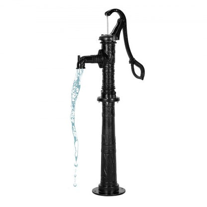 Handpumpe für Brunnen, max. Förderhöhe 6 m, antike gusseiserne Handpumpe mit höhenverstellbarem Sockel, NPT 1-1/4"-Anschluss, einfache Installation, für Garten, Teich, Hof, Bauernhof, Schwarz