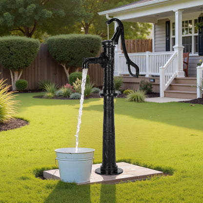 Handpumpe für Brunnen, max. Förderhöhe 6 m, antike gusseiserne Handpumpe mit höhenverstellbarem Sockel, NPT 1-1/4"-Anschluss, einfache Installation, für Garten, Teich, Hof, Bauernhof, Schwarz