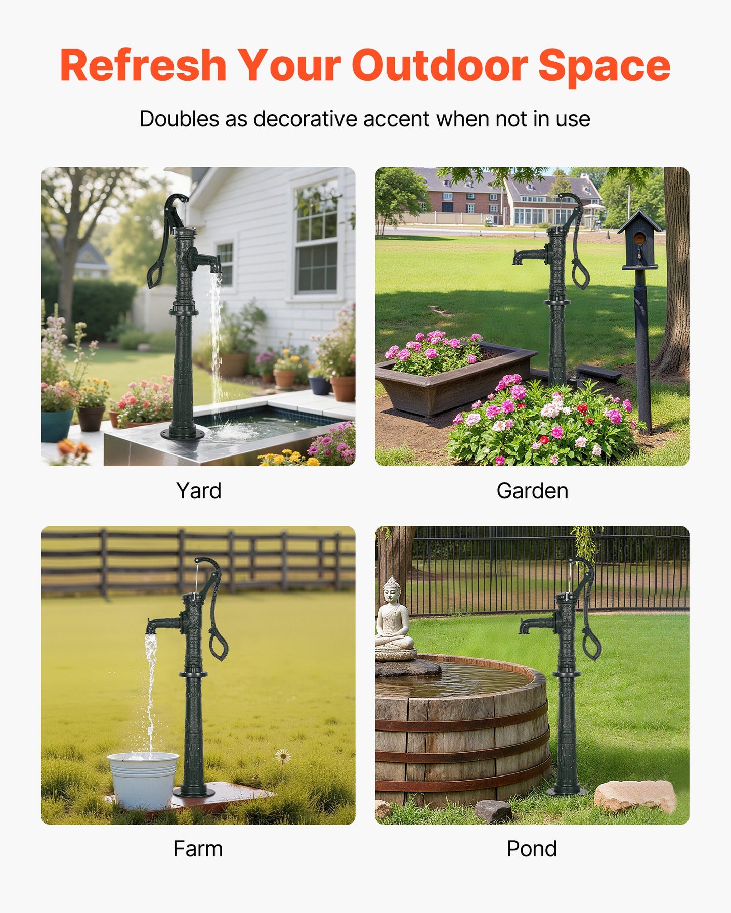 Handpumpe für Brunnen, max. Förderhöhe 6 m, antike gusseiserne Handpumpe mit höhenverstellbarem Sockel, NPT 1-1/4"-Anschluss, einfache Installation, für Garten, Teich, Hof, Bauernhof, Grünflächen