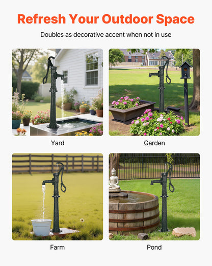 Handpumpe für Brunnen, max. Förderhöhe 6 m, antike gusseiserne Handpumpe mit höhenverstellbarem Sockel, NPT 1-1/4"-Anschluss, einfache Installation, für Garten, Teich, Hof, Bauernhof, Grünflächen