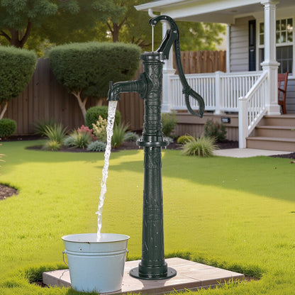 Handpumpe für Brunnen, max. Förderhöhe 6 m, antike gusseiserne Handpumpe mit höhenverstellbarem Sockel, NPT 1-1/4"-Anschluss, einfache Installation, für Garten, Teich, Hof, Bauernhof, Grünflächen