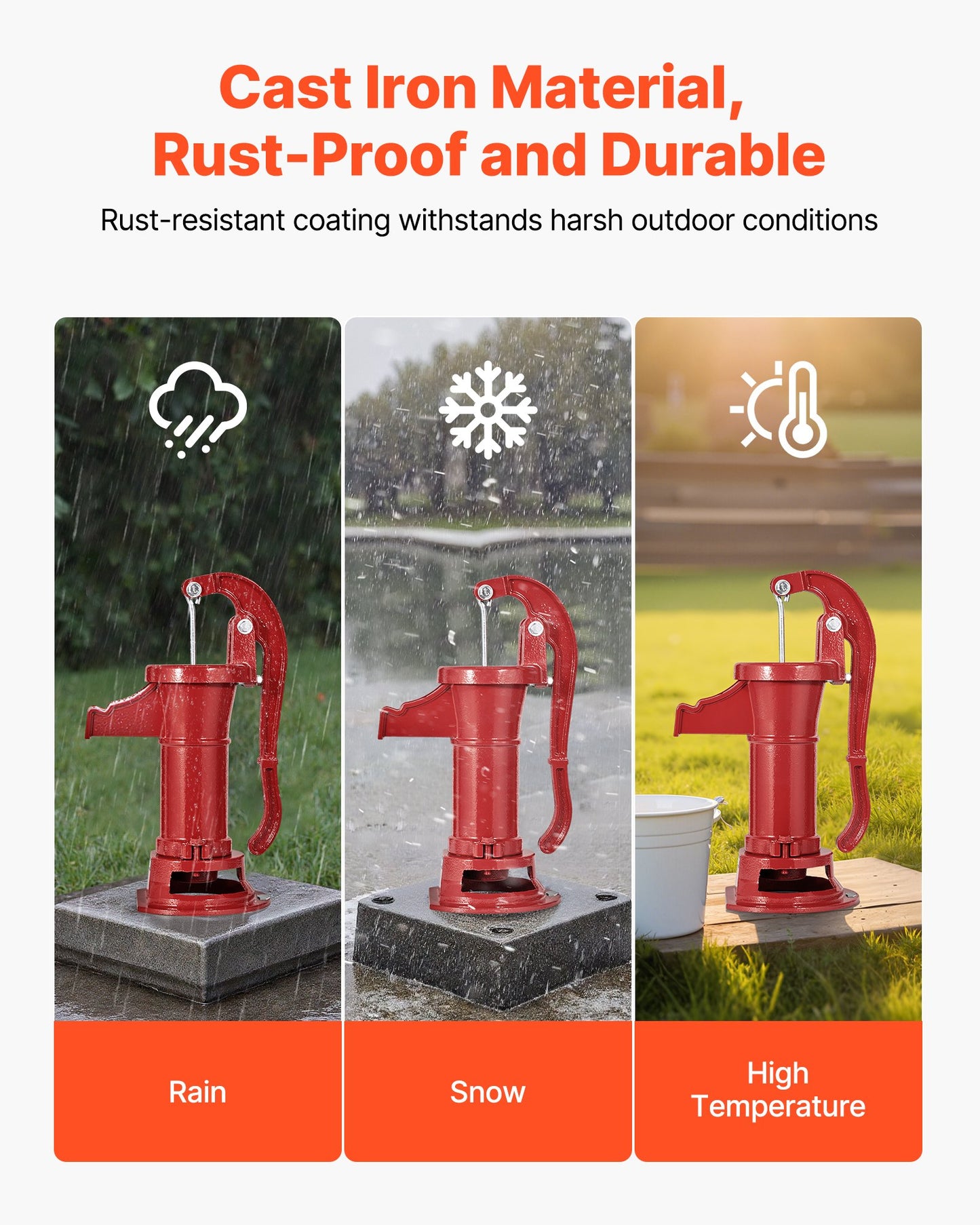 Handpumpe für Brunnen, maximale Förderhöhe 7,6 m, antike gusseiserne Handpumpe, NPT 1-1/4-Zoll-Anschluss, einfache Installation, altmodisch für Garten, Teich, Hinterhof, Bauernhof, rot