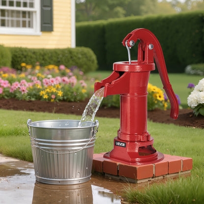 Handpumpe für Brunnen, maximale Förderhöhe 7,6 m, antike gusseiserne Handpumpe, NPT 1-1/4-Zoll-Anschluss, einfache Installation, altmodisch für Garten, Teich, Hinterhof, Bauernhof, rot