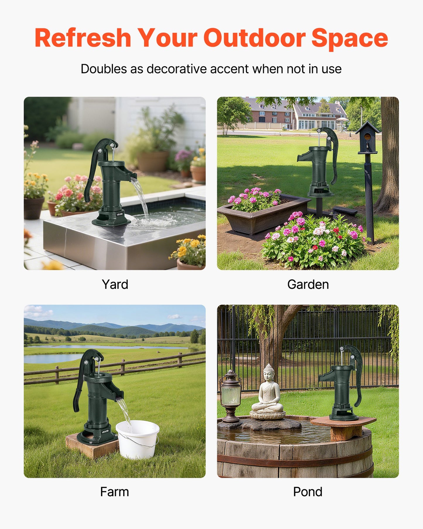 Handpumpe für Brunnen, maximale Förderhöhe 7,6 m, antike gusseiserne Handpumpe, NPT 1-1/4-Zoll-Anschluss, einfache Installation, traditionell für Garten, Teich, Hinterhof, Bauernhof und mehr