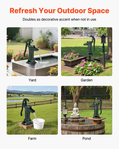 Handpumpe für Brunnen, maximale Förderhöhe 7,6 m, antike gusseiserne Handpumpe, NPT 1-1/4-Zoll-Anschluss, einfache Installation, traditionell für Garten, Teich, Hinterhof, Bauernhof und mehr