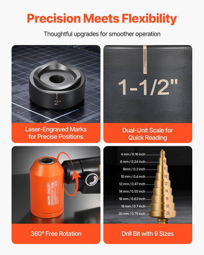 Knockout Punch Set, 98.07 kN Hydraulic Knockout Set, 12.7 to 50.8mm KO Tool Kit Hole Making Tool, KO Tools Kit W/6 Dies for Metal Electrical Cabinets, Electrical Control Cabinets, Switch Cabinet