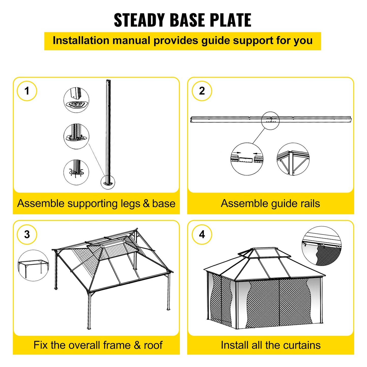 Gartenpavillon 3 x 3,6 m (10 x 12 Fuß) mit festem Dach und Moskitonetz, Gartenpavillon, Terrassenzelt, Gartenwind-Ersatzdach, zweistufiges Dach, Gartenpavillons für Terrasse, Garten, Haus, Rasen, Braun