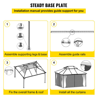 Gartenpavillon 3 x 3,6 m (10 x 12 Fuß) mit festem Dach und Moskitonetz, Gartenpavillon, Terrassenzelt, Gartenwind-Ersatzdach, zweistufiges Dach, Gartenpavillons für Terrasse, Garten, Haus, Rasen, Braun