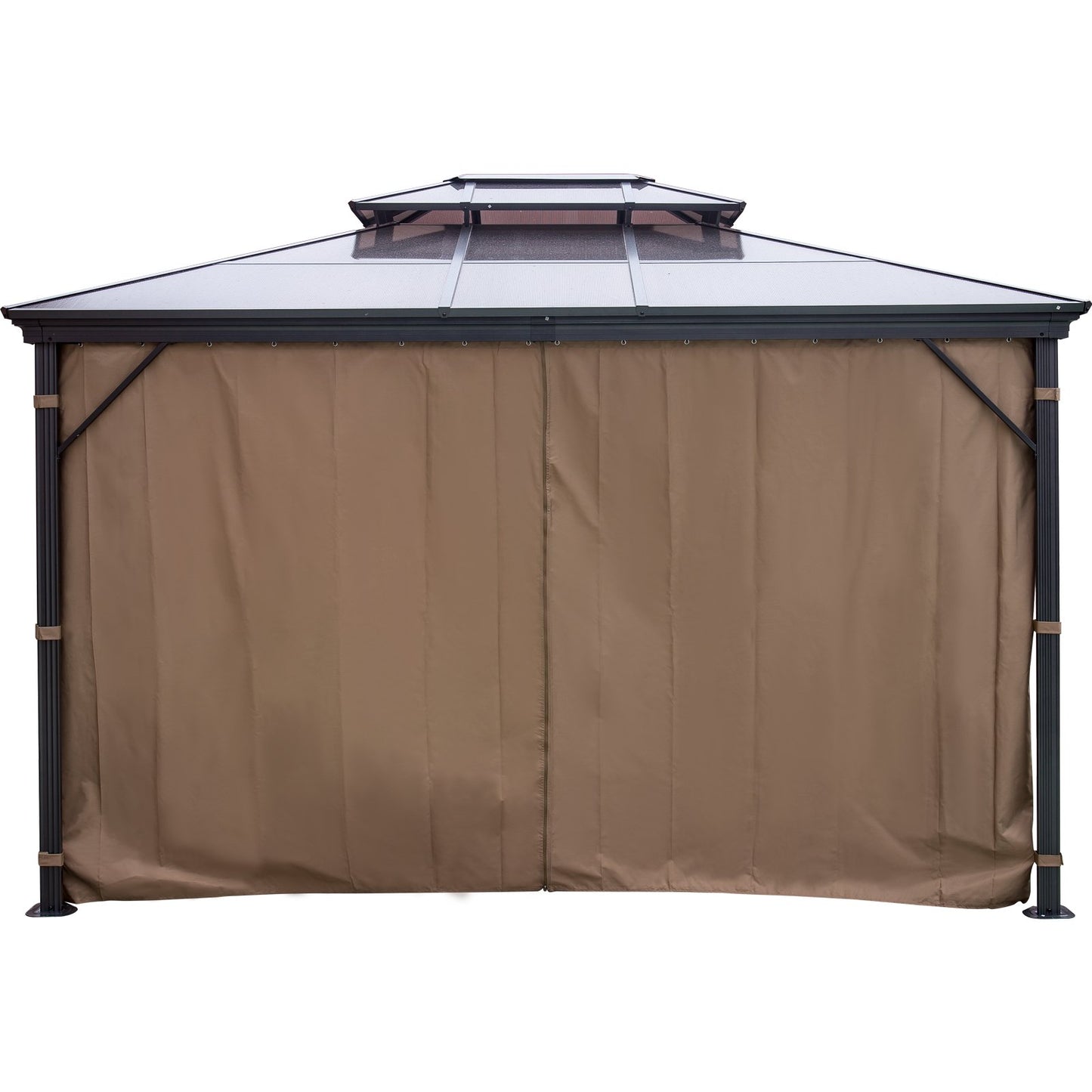 Patio Gazebo 10x10ft Hardtop Gazebo Gazebo with Mosquito Netting Outdoor Gazebo Patio Tent Garden Winds Replacement Canopy Double Tier Roof Canopy Gazebos For Patios Garden Home Lawn Brown