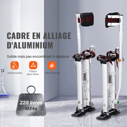 Drywall Stilts, 46 cm-76 cm Adjustable Aluminum Tool Stilts with Protective Knee Pads, Durable and Non-slip Work Stilts for Sheetrock Painting, Walking, Taping, Silver