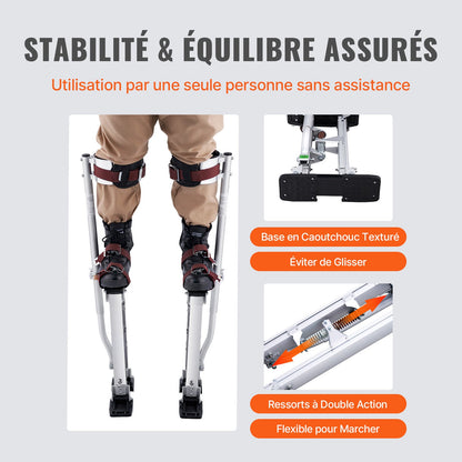 Drywall Stilts, 46 cm-76 cm Adjustable Aluminum Tool Stilts with Protective Knee Pads, Durable and Non-slip Work Stilts for Sheetrock Painting, Walking, Taping, Silver