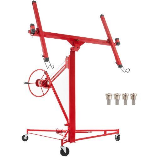 Drywall Rolling Lifter Panel, 16ft Sheetrock Lift Drywall Lift, 150lb Weight Capacity Panel Hoist Jack Tool, Steel Material with Telescopic Arm & 3 Lockable Wheels, 48x192 in Plasterboard Size
