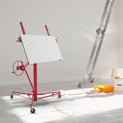 Drywall Rolling Lifter Panel, 16ft Sheetrock Lift Drywall Lift, 150lb Weight Capacity Panel Hoist Jack Tool, Steel Material with Telescopic Arm & 3 Lockable Wheels, 48x192 in Plasterboard Size