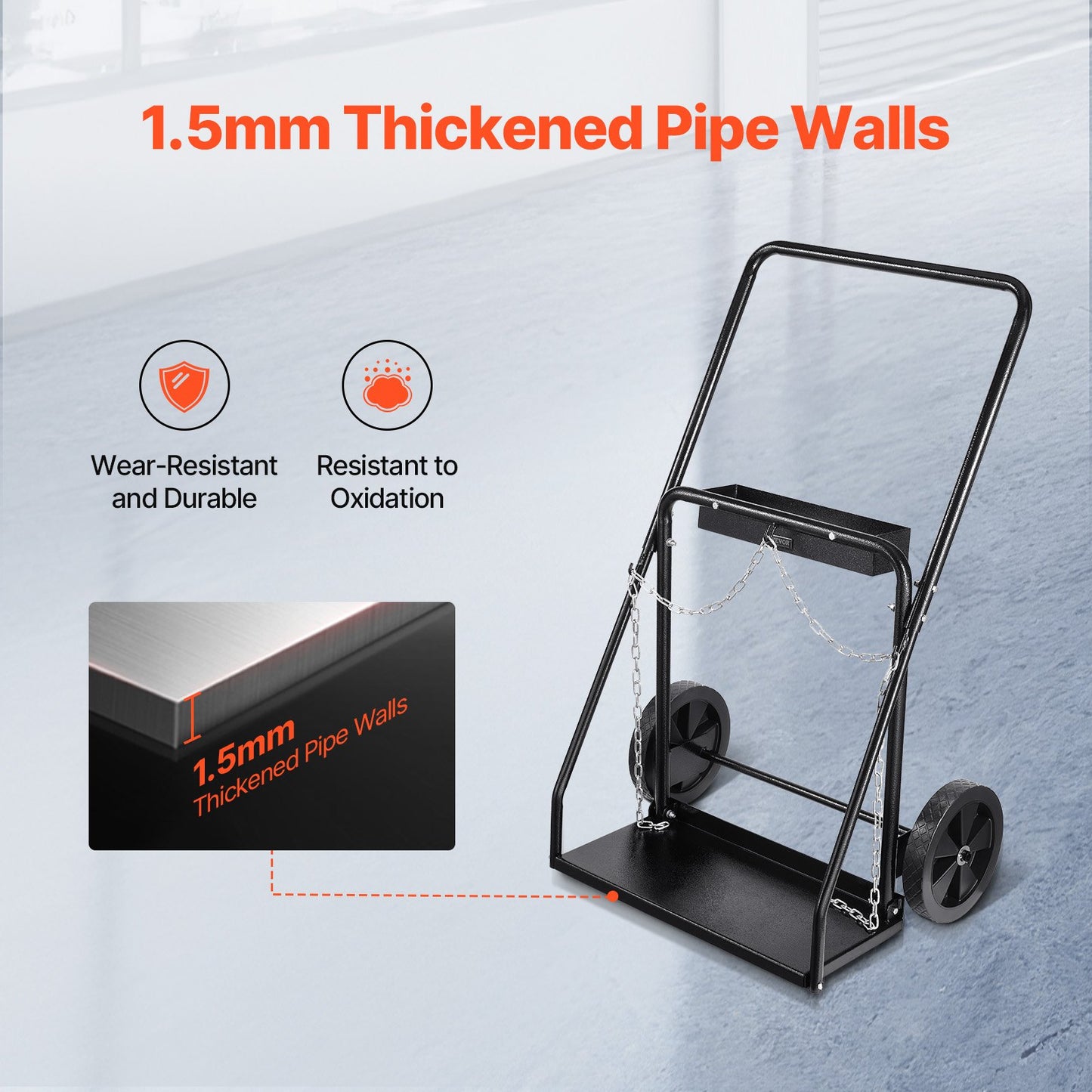 Dual Welding Cylinder Cart, Oxygen Acetylene Tank Cart with 440LBS Static Weight Capacity, 10-Inch Solid Wheels and Tank Storage Safety Chains, Suitable for Double 12.5-Inch Dia. Gas Cylinders