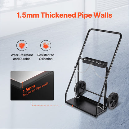 Dual Welding Cylinder Cart, Oxygen Acetylene Tank Cart with 440LBS Static Weight Capacity, 10-Inch Solid Wheels and Tank Storage Safety Chains, Suitable for Double 12.5-Inch Dia. Gas Cylinders