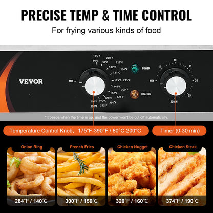Gewerbliche Fritteuse, Doppeltank-Tischfritteuse mit 3500 W Leistung, 2 x 9 Qt / 8,5 l Doppelöl-Fritteusen mit 2 Frittierkörben, 1 mm dickes Edelstahlgehäuse, Zeit- und Temperaturregelung, für den Einsatz in der Gastronomie