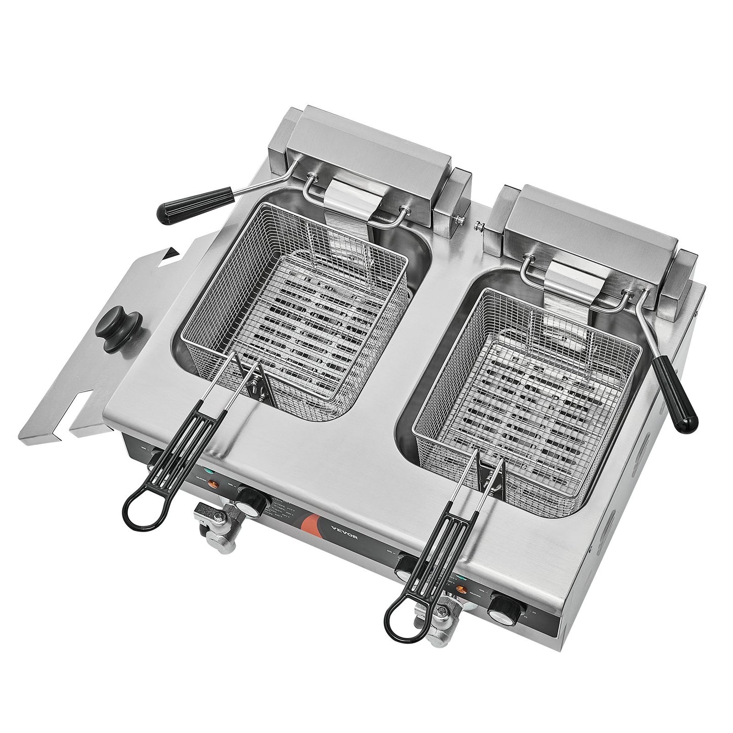 Gewerbliche Fritteuse, Doppeltank-Tischfritteuse mit 3500 W Leistung, 2 x 9 Qt / 8,5 l Doppelöl-Fritteusen mit 2 Frittierkörben, 1 mm dickes Edelstahlgehäuse, Zeit- und Temperaturregelung, für den Einsatz in der Gastronomie