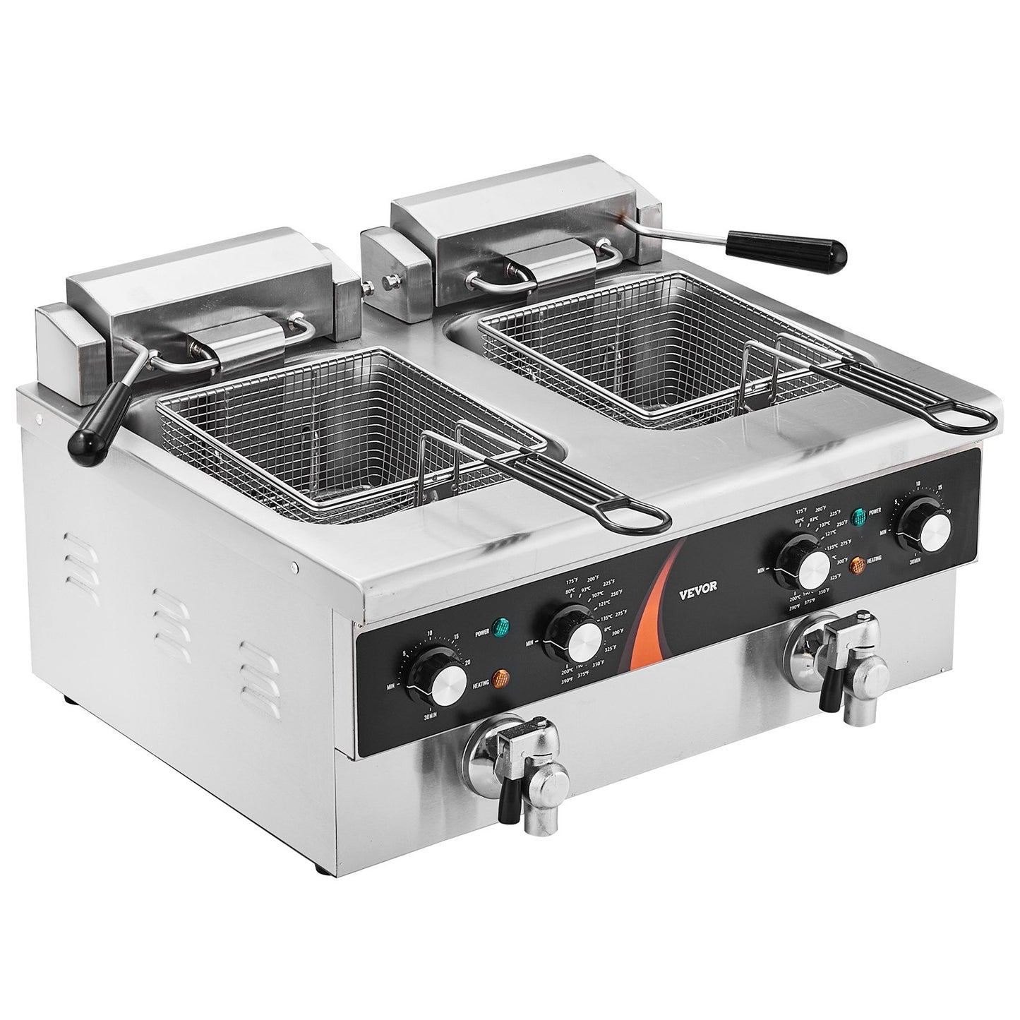 Gewerbliche Fritteuse, Doppeltank-Tischfritteuse mit 3500 W Leistung, 2 x 9 Qt / 8,5 l Doppelöl-Fritteusen mit 2 Frittierkörben, 1 mm dickes Edelstahlgehäuse, Zeit- und Temperaturregelung, für den Einsatz in der Gastronomie