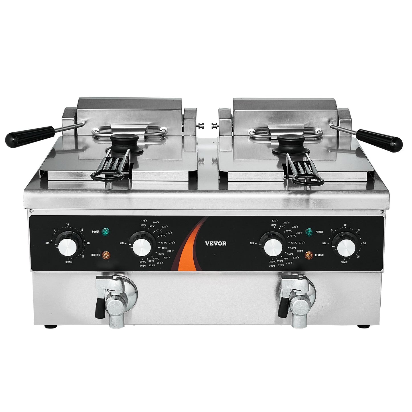 Gewerbliche Fritteuse, Doppeltank-Tischfritteuse mit 3500 W Leistung, 2 x 9 Qt / 8,5 l Doppelöl-Fritteusen mit 2 Frittierkörben, 1 mm dickes Edelstahlgehäuse, Zeit- und Temperaturregelung, für den Einsatz in der Gastronomie