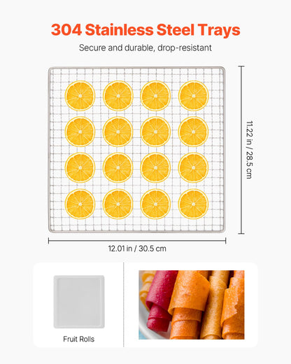 Dörrgerät, 10 Edelstahl-Einschübe, 1000 W elektrischer Lebensmitteltrockner mit einstellbarer Temperatur und 24-Stunden-Timer, Gefriertrockner für Trockenfleisch, Fleisch, Obst, Gemüse, Kräuter, Hundeleckerlis