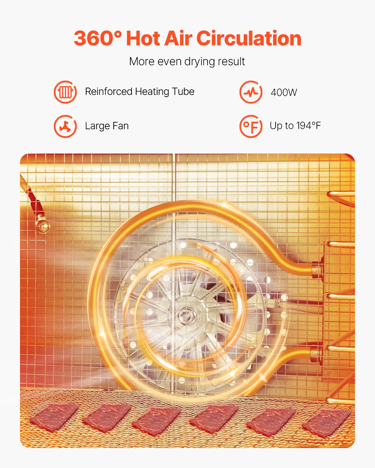 Dörrgerät, 8 Edelstahl-Einschübe, 400-W-Elektro-Lebensmitteltrockner mit einstellbarer Temperatur und 24-Stunden-Timer, Gefriertrockner für Trockenfleisch, Fleisch, Obst, Gemüse, Kräuter, Hundeleckerlis
