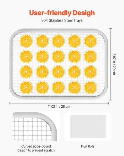 Dörrgerät, 8 Edelstahl-Einschübe, 400-W-Elektro-Lebensmitteltrockner mit einstellbarer Temperatur und 24-Stunden-Timer, Gefriertrockner für Trockenfleisch, Fleisch, Obst, Gemüse, Kräuter, Hundeleckerlis