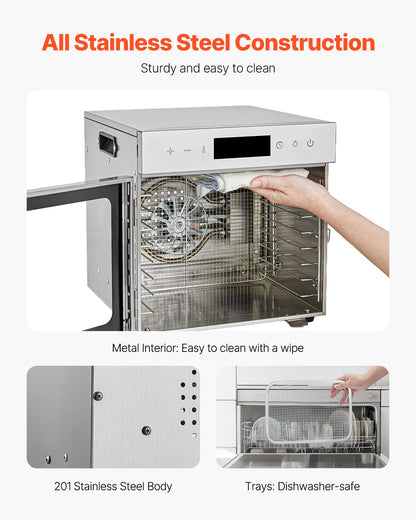 Dörrgerät, 8 Edelstahl-Einschübe, 400-W-Elektro-Lebensmitteltrockner mit einstellbarer Temperatur und 24-Stunden-Timer, Gefriertrockner für Trockenfleisch, Fleisch, Obst, Gemüse, Kräuter, Hundeleckerlis