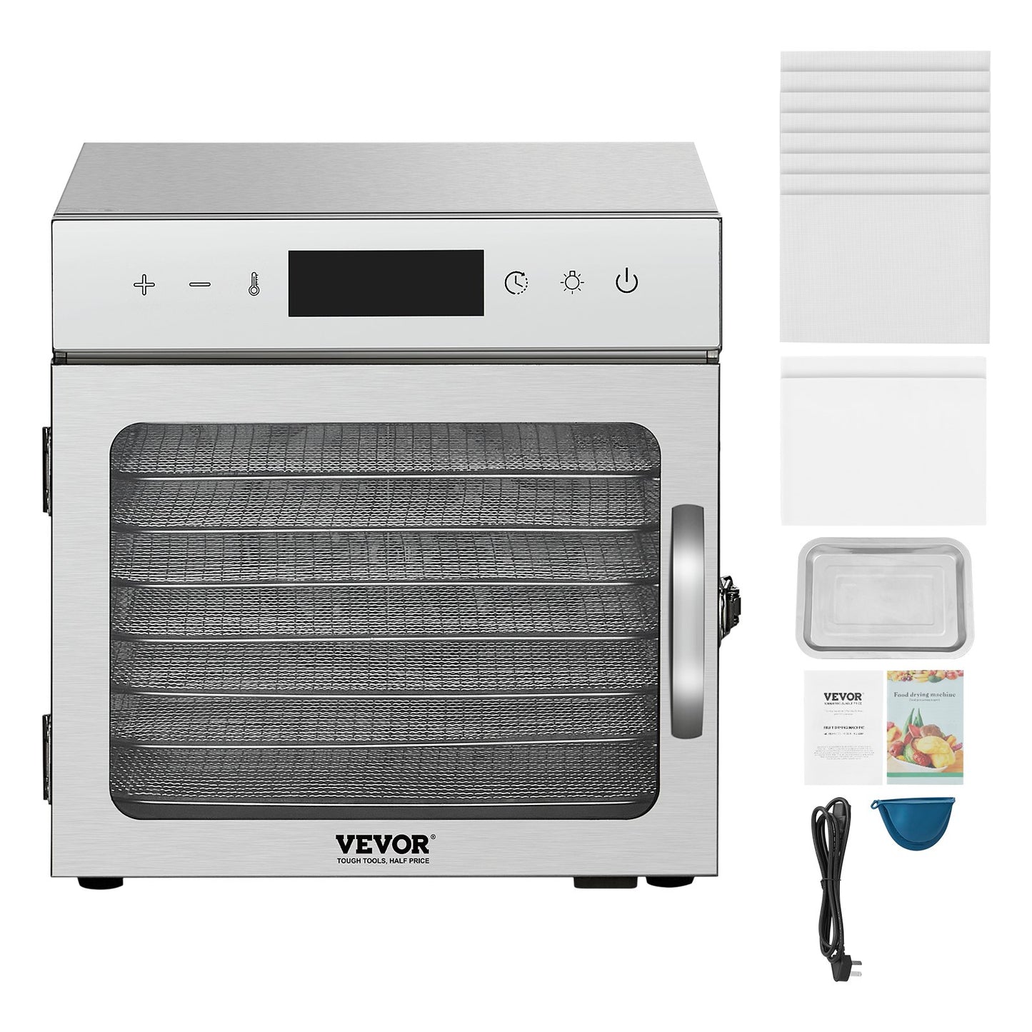 Dörrgerät, 8 Edelstahl-Einschübe, 400-W-Elektro-Lebensmitteltrockner mit einstellbarer Temperatur und 24-Stunden-Timer, Gefriertrockner für Trockenfleisch, Fleisch, Obst, Gemüse, Kräuter, Hundeleckerlis