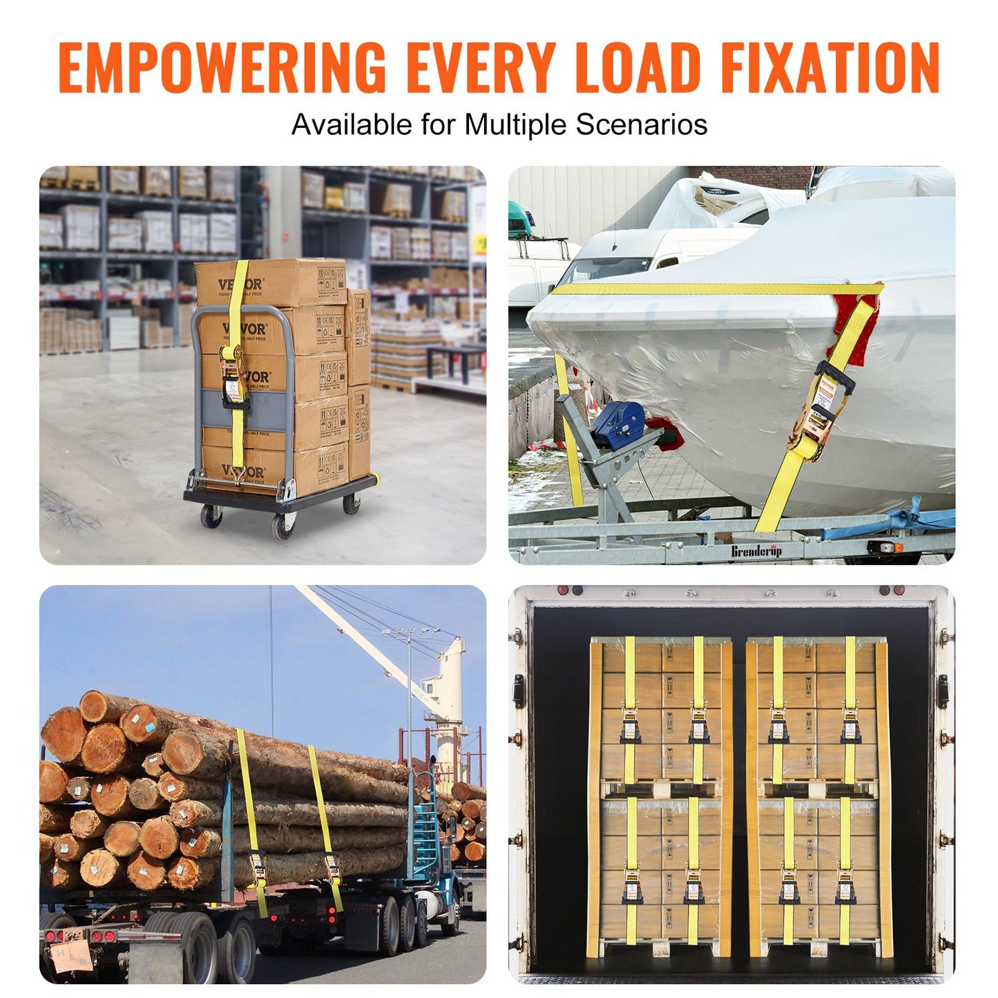 Ratschen-Spanngurte (4er-Pack), 2268 kg Bruchlast, Doppel-J-Haken. Enthält 4 hochwertige 5 cm x 4,57 m Ratschen-Spanngurte mit gepolsterten Griffen zum Sichern von Ladung, Haushaltsgeräten und Gartengeräten.