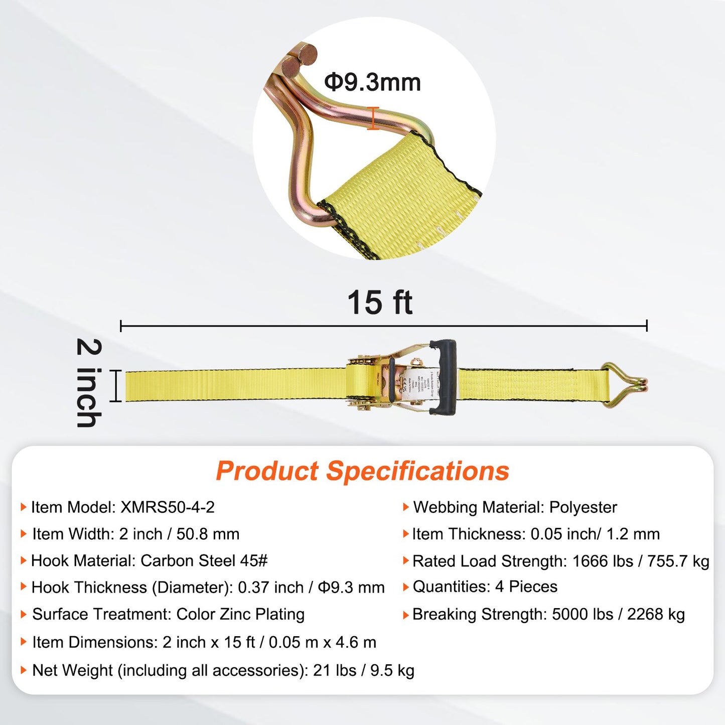 Ratschen-Spanngurte (4er-Pack), 2268 kg Bruchlast, Doppel-J-Haken. Enthält 4 hochwertige 5 cm x 4,57 m Ratschen-Spanngurte mit gepolsterten Griffen zum Sichern von Ladung, Haushaltsgeräten und Gartengeräten.