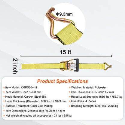 Ratschen-Spanngurte (4er-Pack), 2268 kg Bruchlast, Doppel-J-Haken. Enthält 4 hochwertige 5 cm x 4,57 m Ratschen-Spanngurte mit gepolsterten Griffen zum Sichern von Ladung, Haushaltsgeräten und Gartengeräten.