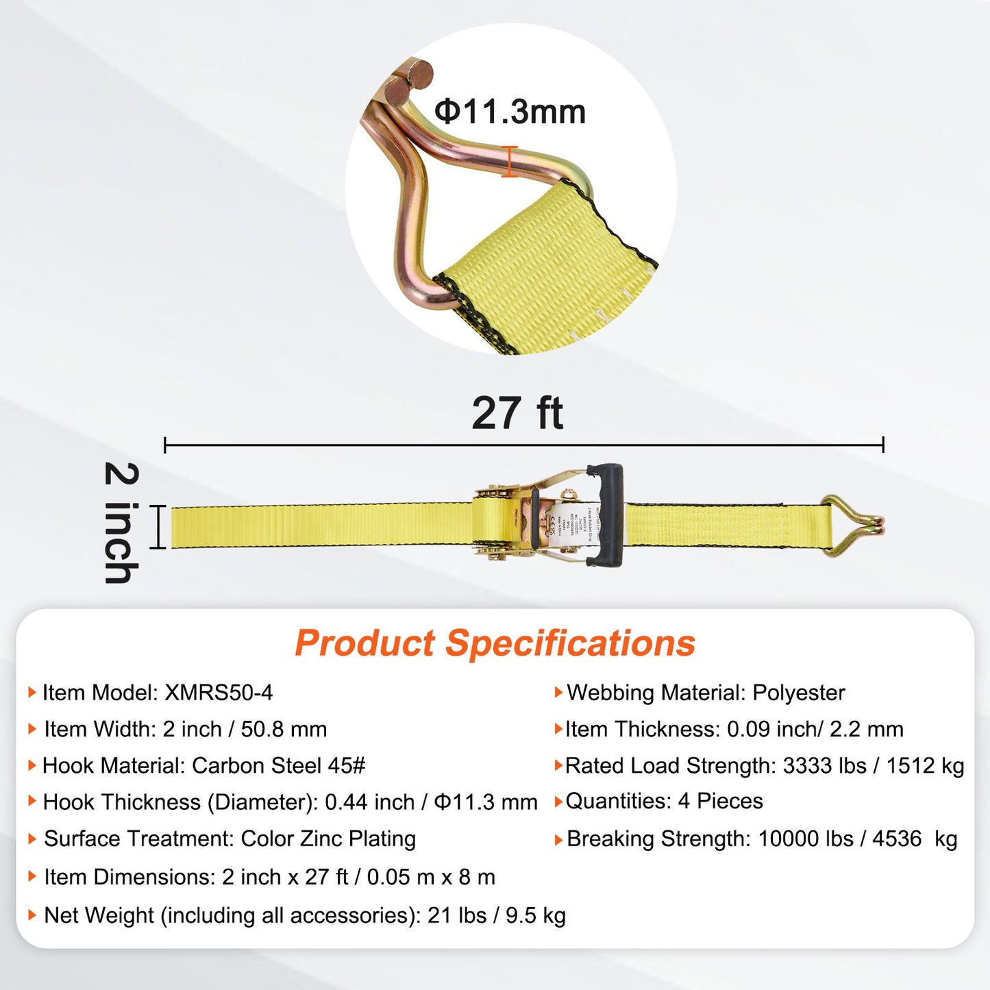 Ratschen-Spanngurte (4er-Pack), 4536 kg Bruchlast, Doppel-J-Haken. Enthält 4 hochwertige 5 cm x 8,23 m Ratschen-Spanngurte mit gepolsterten Griffen zum Sichern von Ladung, Haushaltsgeräten und Gartengeräten.