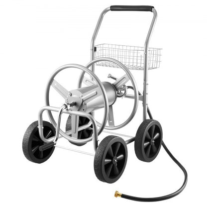 Hose Reel Cart, Hold Up to 91.44 m of 1.59 cm Hose, Garden Water Hose Carts Mobile Tools with 4 Wheels, Heavy Duty Powder-coated Steel Outdoor Planting with Storage Basket, for Garden, Yard, Lawn
